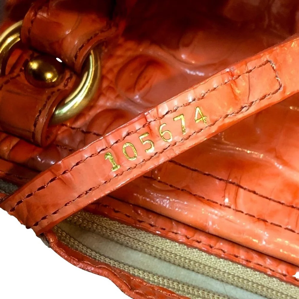 BRAHMIN Croc Embossed Leather Rolled Top Handle Tangerine Satchel Shoulder Bag